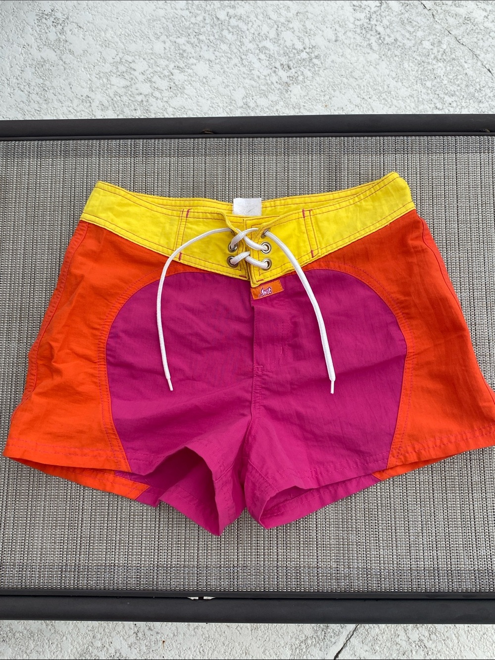 Y2K Lost Colorblock Heart Panel Women's Shorts - Pink, Orange & Yellow